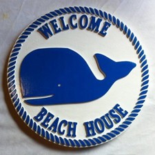 Welcome Beach House Whale Sign 3D routed wood Island Beach Pool Blue Custom