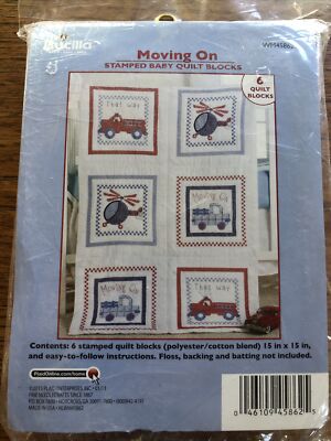 Bucilla Moving On 6 Stamped Baby Quilt Blocks WM45862 Plaid 2013 NEW