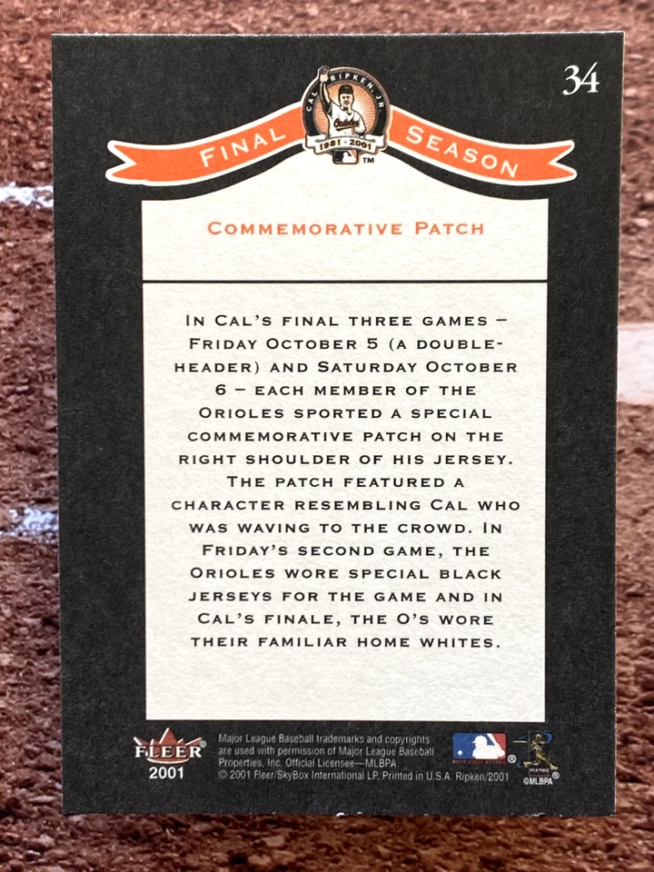 2001 Fleer Cal Ripken, Jr Career Highlights Box Set Cal Ripken, Jr. #34 - Image 2 of 2