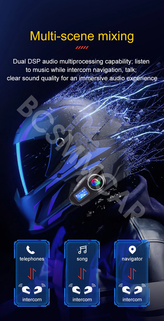 Motorcycle Intercom Bluetooth Helmet Headset Interphone Riders Music Sharing