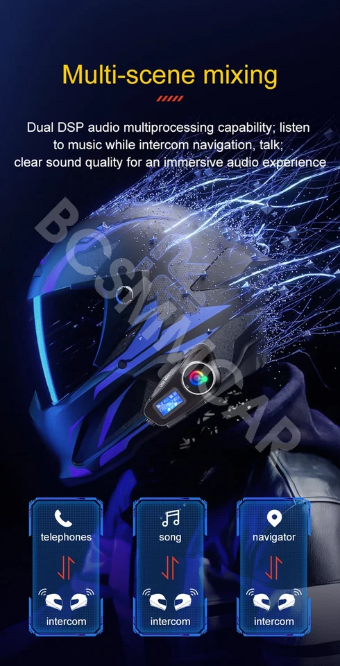 Auriculares Bluetooth Motocicleta Casco Intercomunicador Auriculares Impermeable Pantalla LCD Foto 4 de 4