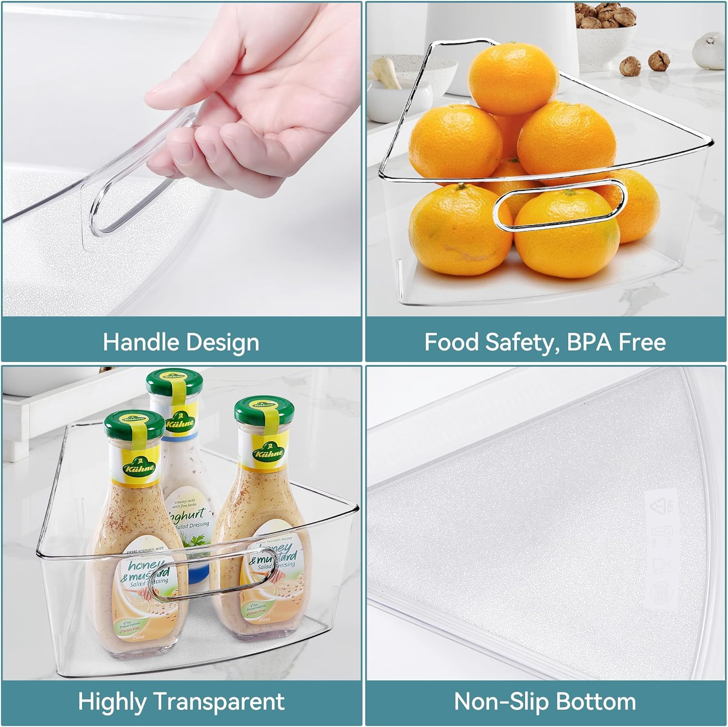 Oubonun Lazy Susan Organizers Set of 4, 10.2”X 9.4”X 4” Plastic Transparent Kitc