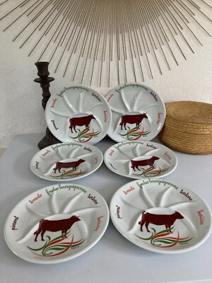Assiette à Fondue Vintage Faïence St-Amand - 6 Compartiments - Marron