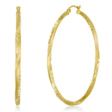 Wellingsale 14k Yellow Gold Diamond Cut 2.6mm Hoop Earrings (55 x 55 mm)