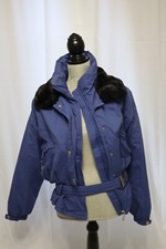 Vintage 90s Ossi Skiwear Faux Fur Collar Purple Belted Snow Jacket Women  s Sz 10