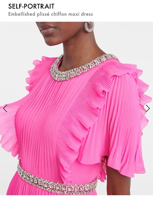 Self-Portrait 2024 Crystal Embellishment Pleated Chiffon Maxi Dress UK10  US8 | eBay