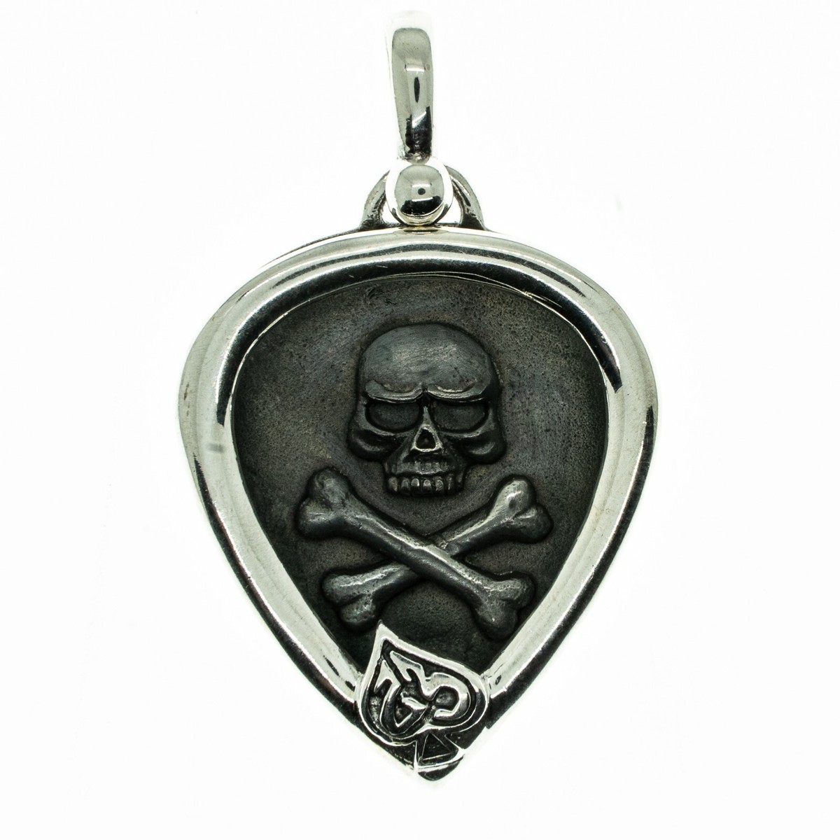 Skull & Cross Bones Guitar Pick Pendant 925 silver Biker Music