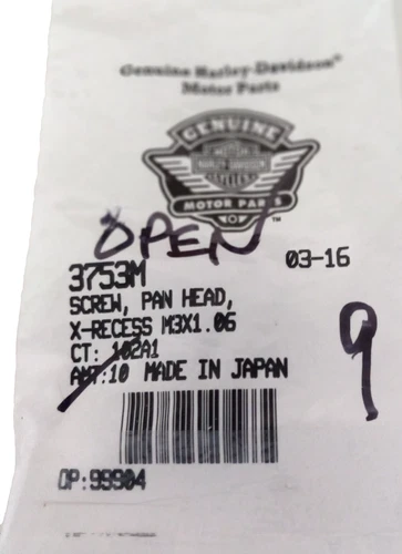 Genuine Harley-Davidson Screw M3X1.06 pan head x-recess NEW OPEN P/N 3753M (9)