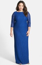 Adrianna Papell Scalloped Lace Gown Sz 14 Royal Blue