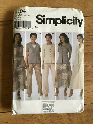 SIMPLICITY 5104 Vintage Schnittmuster Top, Jacke, Hose Rock Größe 10-18 UNGESCHNITTEN