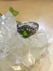 Vintage Sterling Silver Dark Green Oval Cut Stone (?) With Marcasites Size 7 1/4