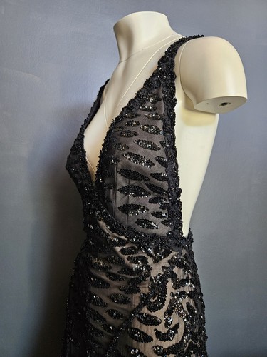 đŸ’¥STUNNING MANDALAY Y2K Evening COCKTAIL DRESS Embellished Beaded BLACK Size 8 - Picture 14 of 17