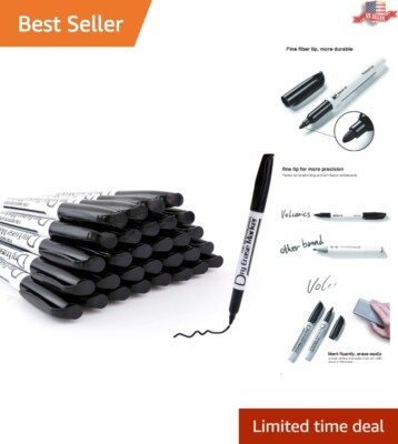 Premium Black Dry Erase Markers - 125 Fine Tip Low Odor Set for Professionals