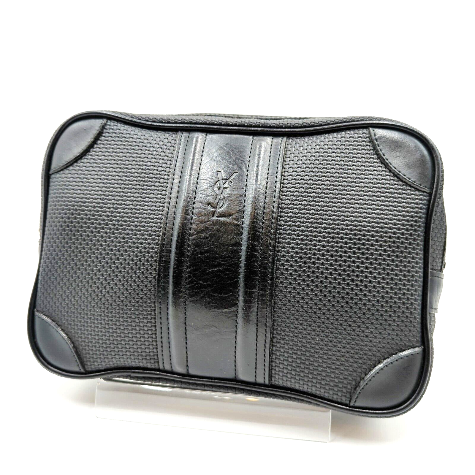 *RARA* YVES SAINT LAURENT pochette pelle nera YSL vintage originale con blocco #321