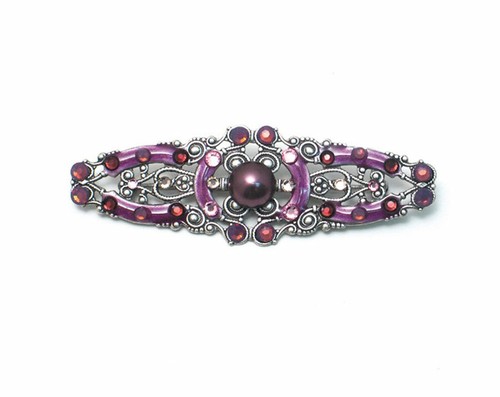 3" Wide Plum Purple Art Deco Pin Brooch Signed By Anne Koplik, Made In USA - Picture 2 of 3
