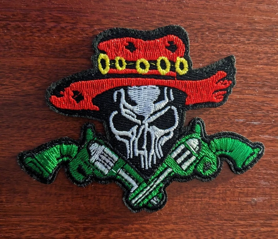 Cowboy Patch Skull & Pistol Western Gun Gunslinger Embroidery Iron On Patch 4x3" - Image 2 of 4