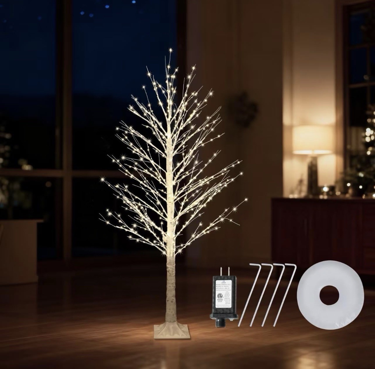 5FT Lighted Birch Tree with Twinkle Lights, 580 LED Warm White Lights!