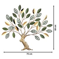 Wandbild Twigs Wanddekoration 3D Optik Wandobjekt Baum Metall In Gold Und GrüN