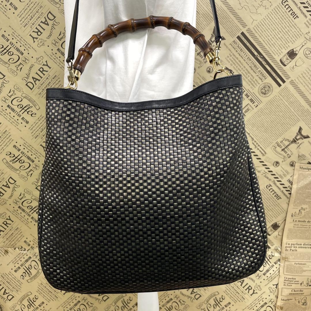 Gucci Black Bamboo Intrecciato Leather Business Tote Bag FT101 PGB6XG