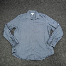 Calvin Klein Shirt Mens Large Blue Long Sleeve Button Down Roll Tab Chambray