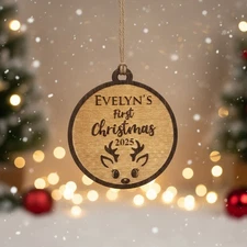 Personalized Name Wooden Christmas Tree Ornament - Baby's First Christmas