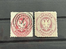 Lübeck Mi -Nr. 10 mit Dreiringstempel "L" und 14 Postfrisch** .