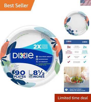 Durable 8.5 Inch Disposable Paper Plates, 90 Count - 2X Stronger & Soak-Proof