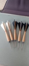 VINTAGE EARLY 1960'S WOOD TURKEY FEATHER DARTS WHITE/BLACK L K 