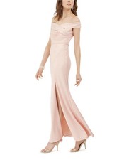 Adrianna Papell Knit Crepe Gown Off Shoulder High Slit Blush Pink Size 10