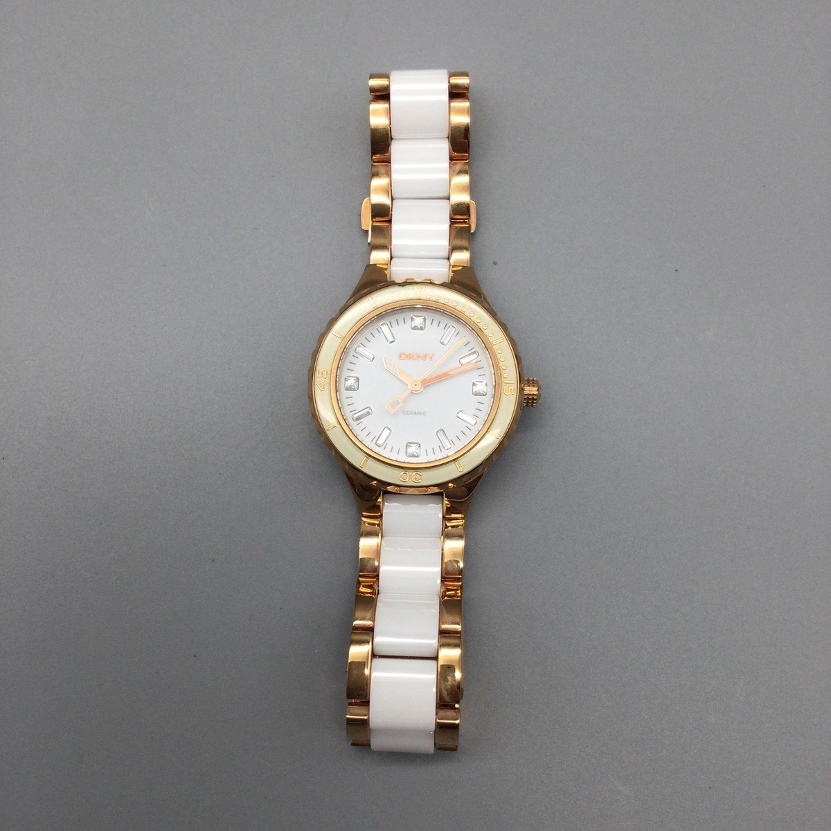 DKNY Womens Watch 32mm Rose Gold Tone Ceramic Steel NY-8500 