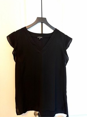 Express Black V-Neck Cap Sleeve Blouse