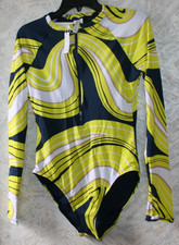 NWT TRINA TURK Rash Guard Size Large Navy /Lemon Swimsuit Long Sleeve Zipper NWT