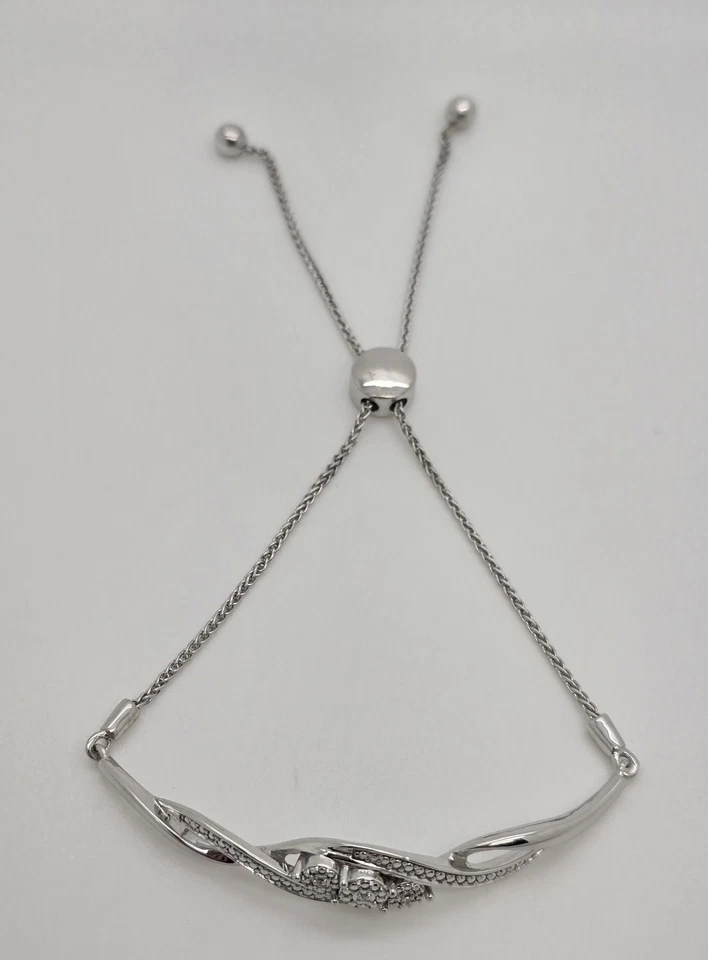 Hermoso elegante brazalete ajustable de diamantes genuinos de plata de ley Kay's Foto 4 de 4