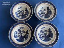 4 BOOTHS REAL OLD WILLOW BLUE AND WHITE RIMMED BOWLS O691 - GOOD CONDITION