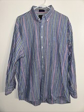 Vintage Chaps Ralph Lauren Shirt Mens 17 34/35 Blue Striped Button Down 90s