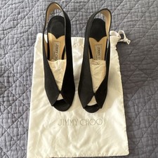Jimmy Choo Black Suede Peep Toe Slingback Stiletto Heels Slip On EU 39