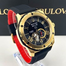 Bulova Marine Star 98A272 Men's Watch 45MM Black Dial Rubber Strap Automatic