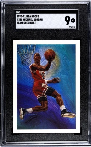 1990-91 NBA Hoops - Art Card Team Checklist Michael Jordan #358 🔥SGC 9