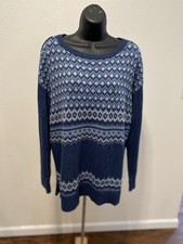 Chaps Knit Sweater Women XL Long Sleeve Geometric Blue/ White Soft