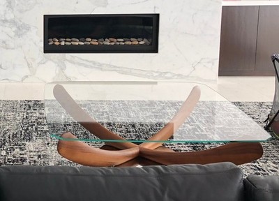 Elica Coffee Table Canaletto Walnut Wood Base Glass Top By Zanaboni Large
