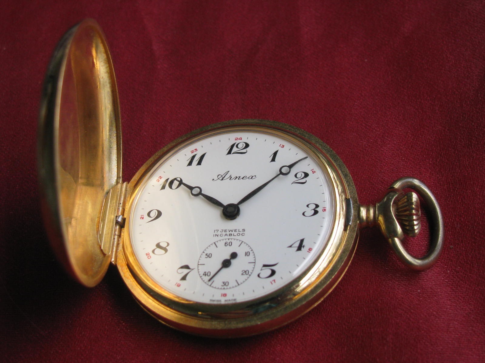 Vintage Arnex Gold Plated 17j Hunting Case Pocket Watch, Unitas 6498