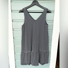 Loft S black and white striped sleeveless dress tiered hem vacation summer