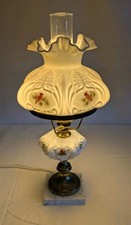 Fenton Cardinals Winter Signed Connie Ash Student Lamp Milk Glass Chip READ