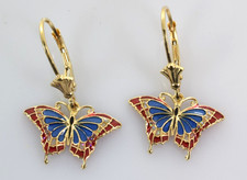 Enamel Butterfly Dangle Earrings in 14k Yellow Gold