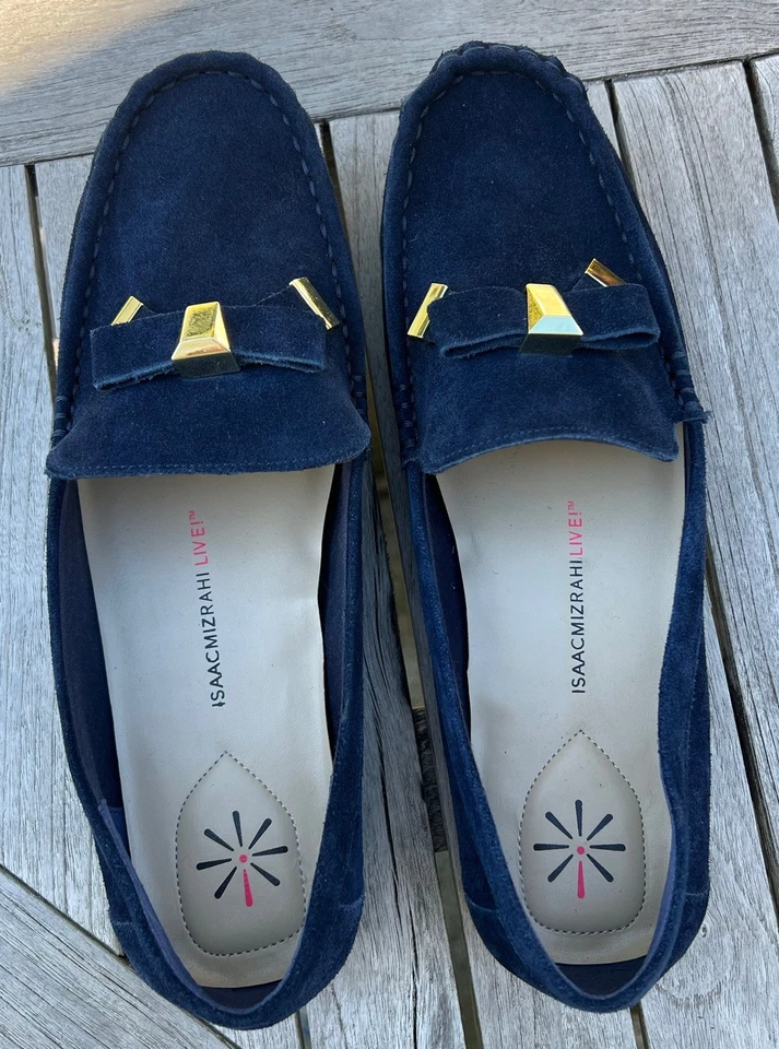 ISAAC MIZRAHI LIVE IMALIA WOMEN SZ 11W  BLUE SUEDE BOW MOCCASINS LOAFERS SHOES - Image 2 of 4