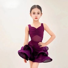 Purple Kids Latin Dance Dress Elegant Dance Performance Outfits Children Girls