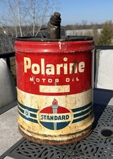 Vintage Standard Oil Polarine Motor Oil 5 Gallon Can w/ Handle & Spout Gas Oil
