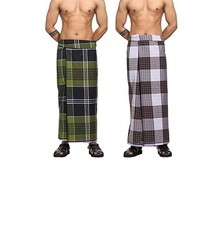 Cotton Stitched Lungi 2.25 Meter Ready To Wear Pack Of 2 Random Color