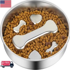 Slow Feeder Dog Bowl 2 Cups Stainless Steel Non-Slip Puzzle Feeding Dish