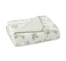 Laura Ashley  Sage Floral  Reversible Coco Flannel Throw Blanket 50 X 70